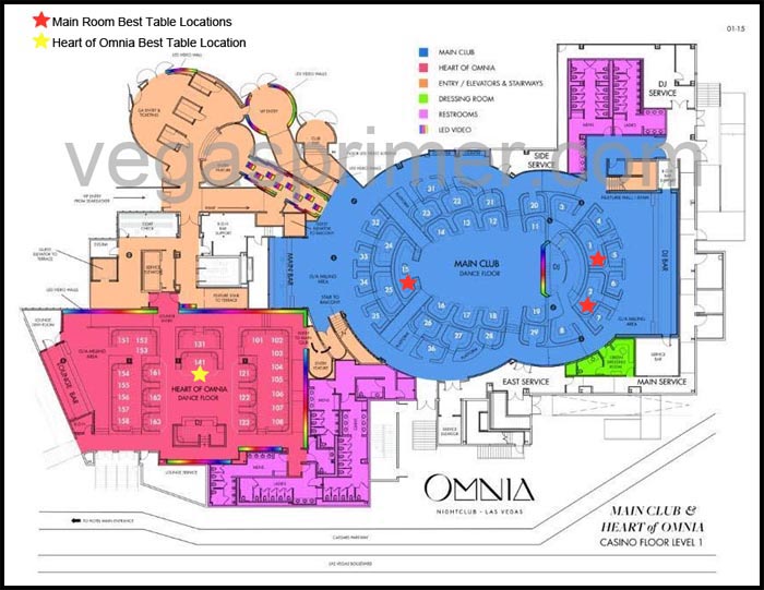 Best bottle service tables in Main Room and Heart of Omnia