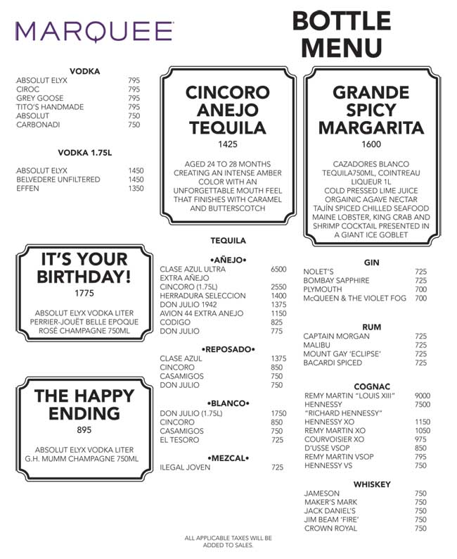 Bottle Prices at Marquee Nightclub