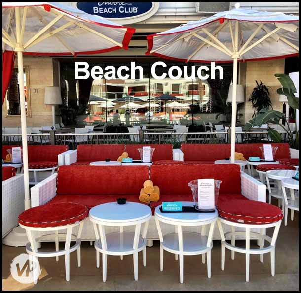 Photo of the beach couches at Encore Beach Club
