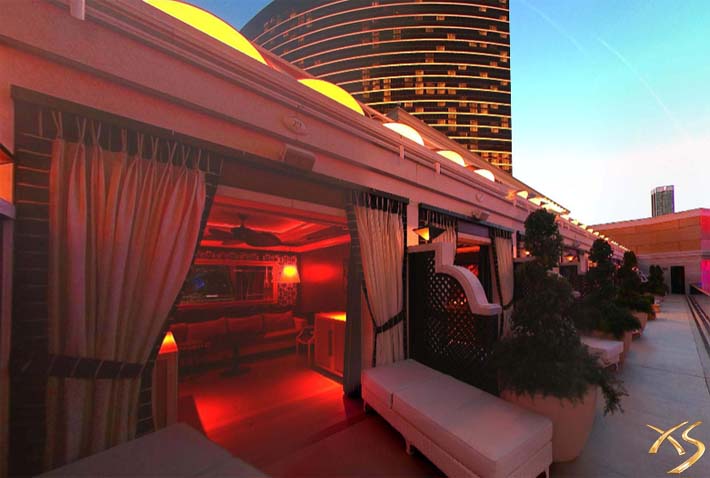 A photo of the upstairs cabanas at XS Las Vegas
