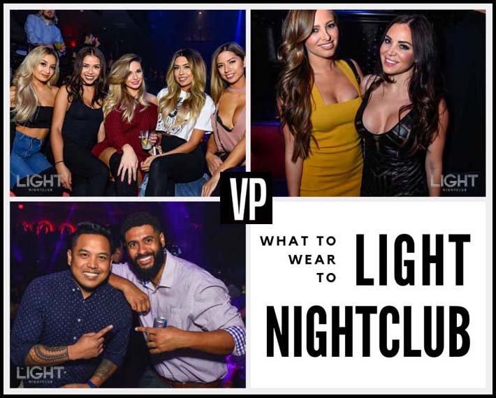 Three photos showing what to wear to Light Nightclub. Guys are wearing collared shirts, ladies are in dresses and jeans with tank tops.