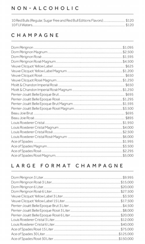Champagne bottles and prices