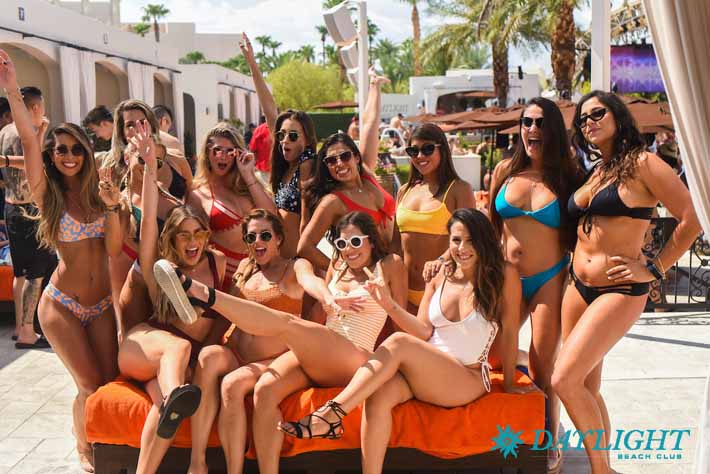A group of ladies celebrating a Bachelorette party at Daylight Pool Party.