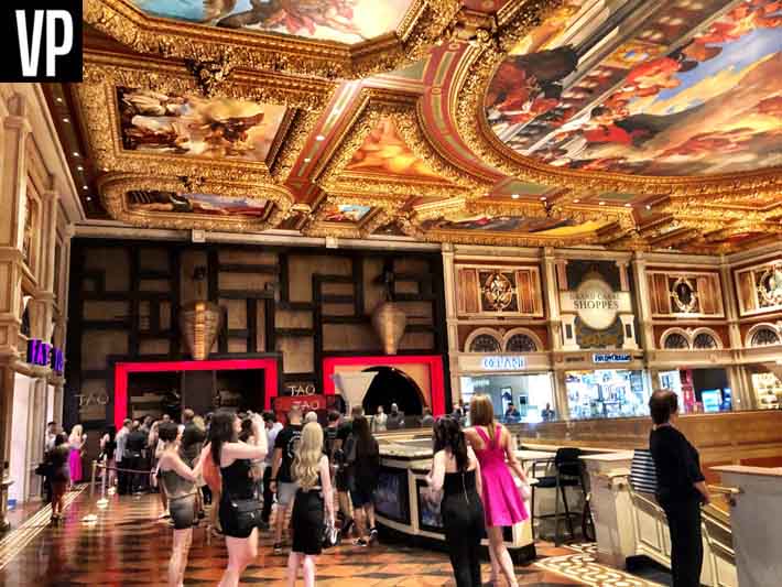 The painted ceiling above Tao Las Vegas.