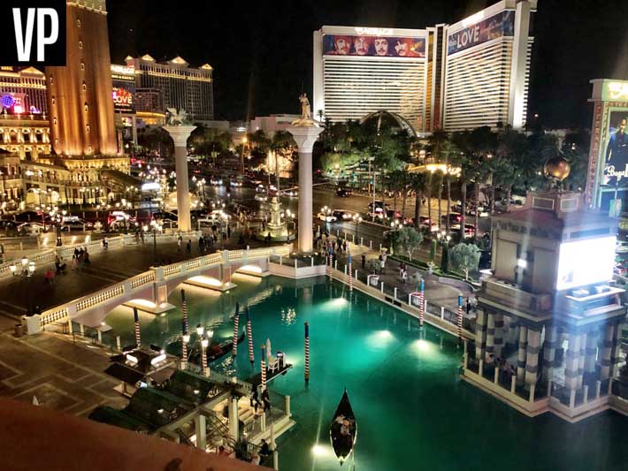 A photo of Las Vegas Blvd from the upper and lower dance floor bottle service tables