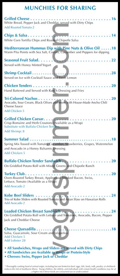 A listing of food options and prices