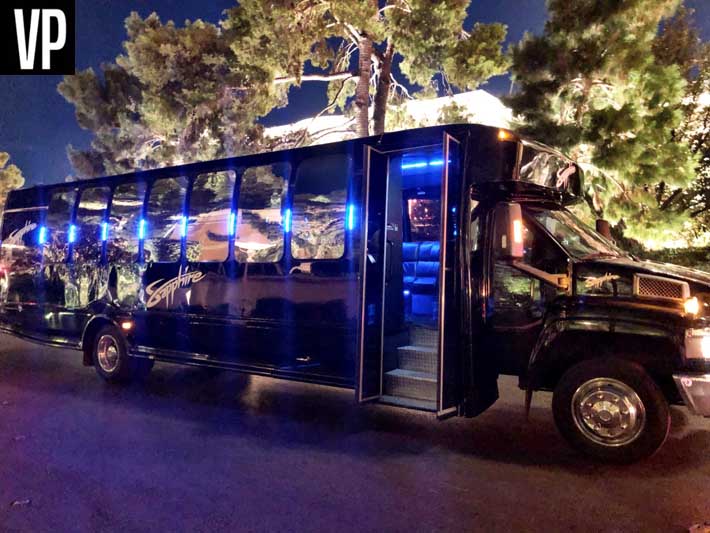 A Men of Sapphire Party Bus outside of Wynn Las Vegas