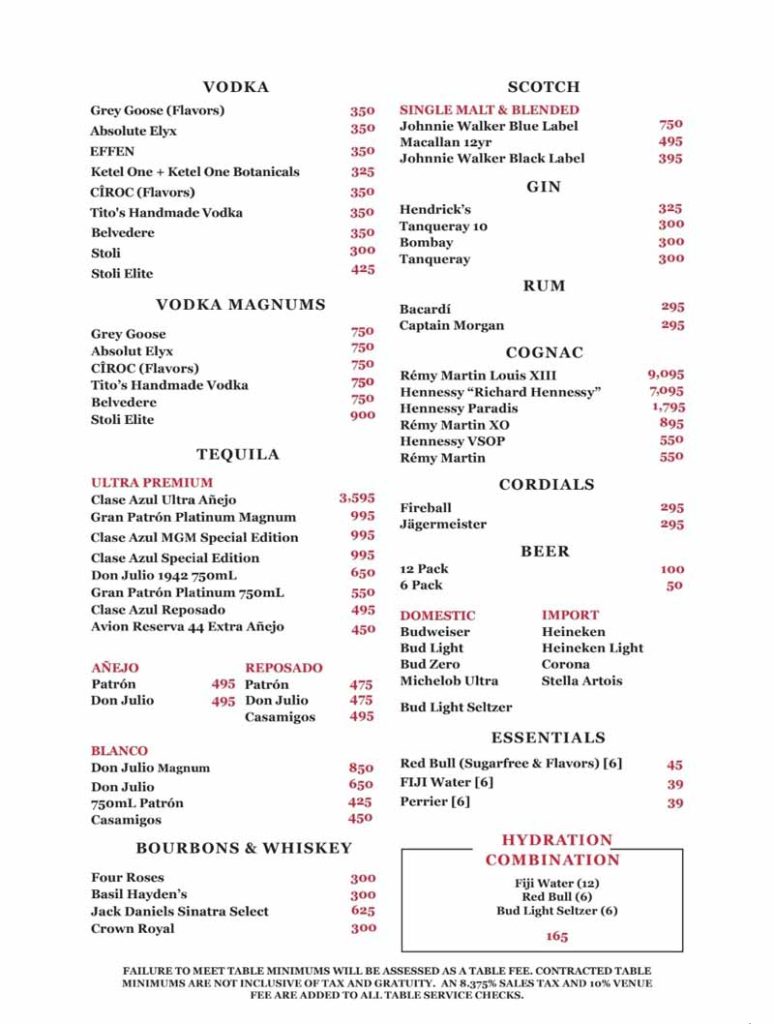 Page 2 of OTR's bottle menu