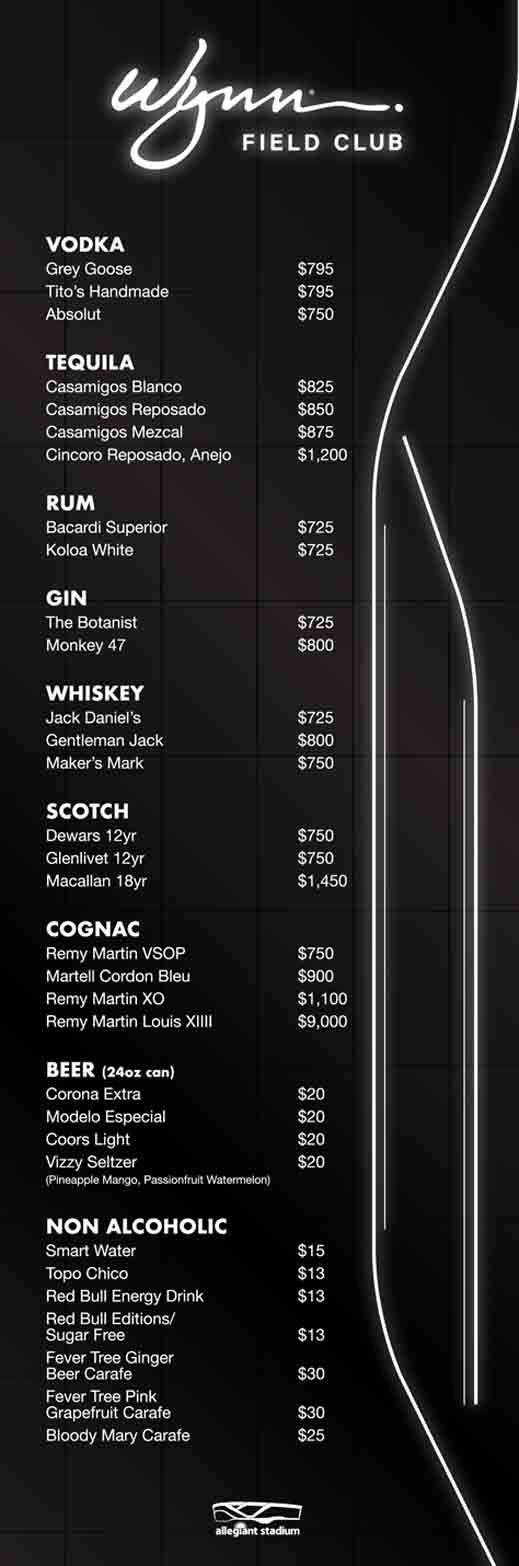 The first page of the WFC bottle menu