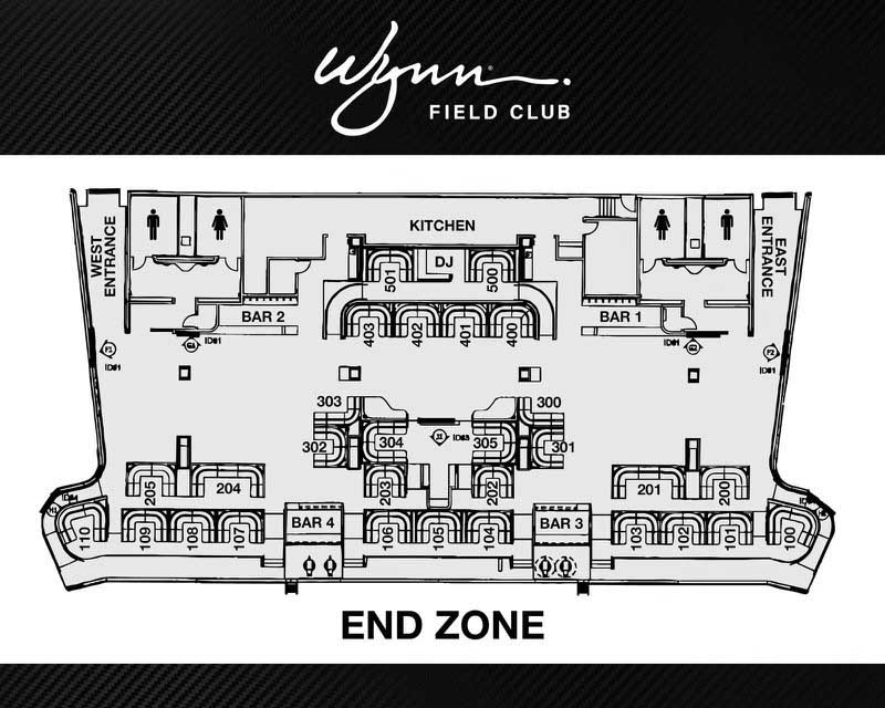Table map locations at the Wynn Field Club inside Raiders Stadium