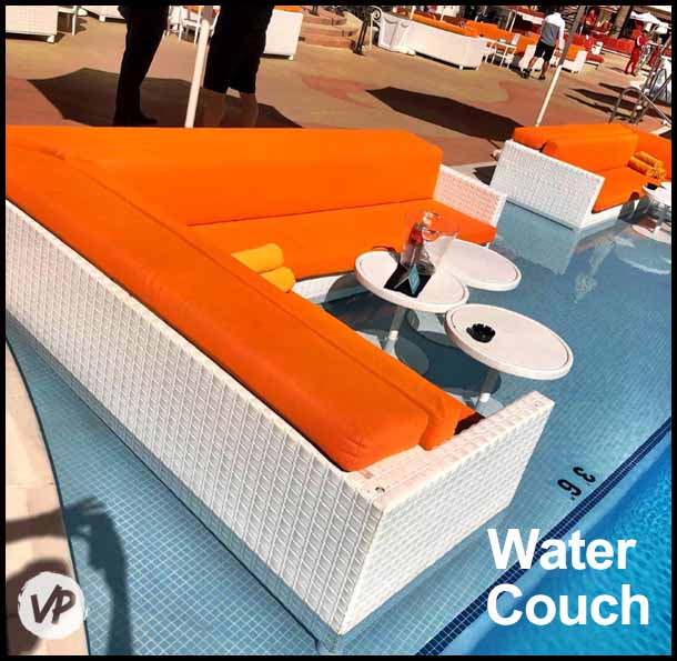 A photo of the water couches at Encore Beach Club