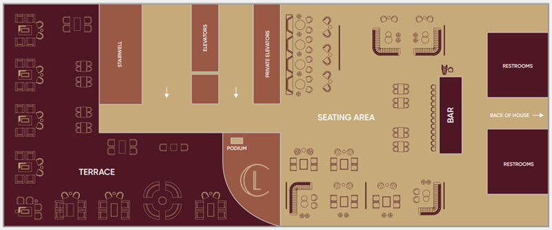 An illustration showing the seating areas at the club