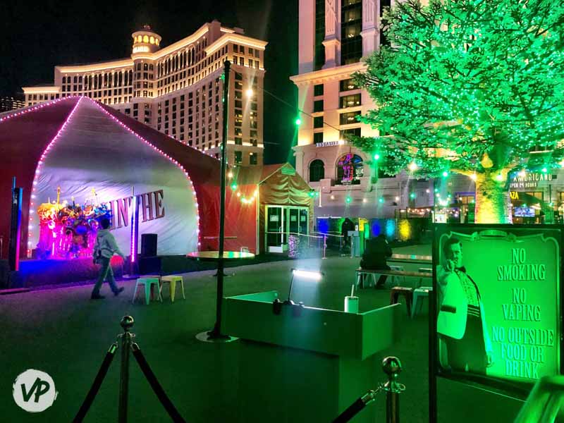 A photo of the Absinthe Spiegeltent and courtyard in Vegas
