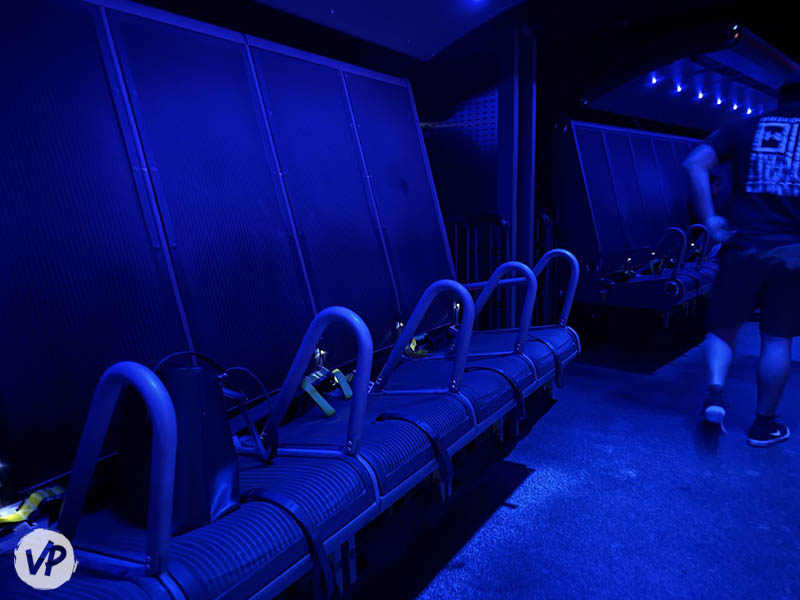 A photo of the chairs in the ride's flight simulator
