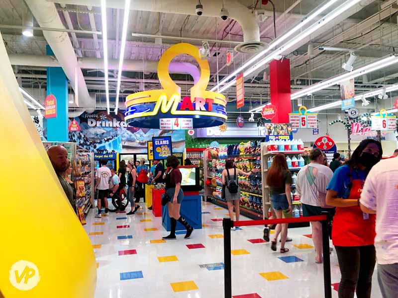 Grocery aisles inside the Meow Wolf Omega Mart attraction at Area 15