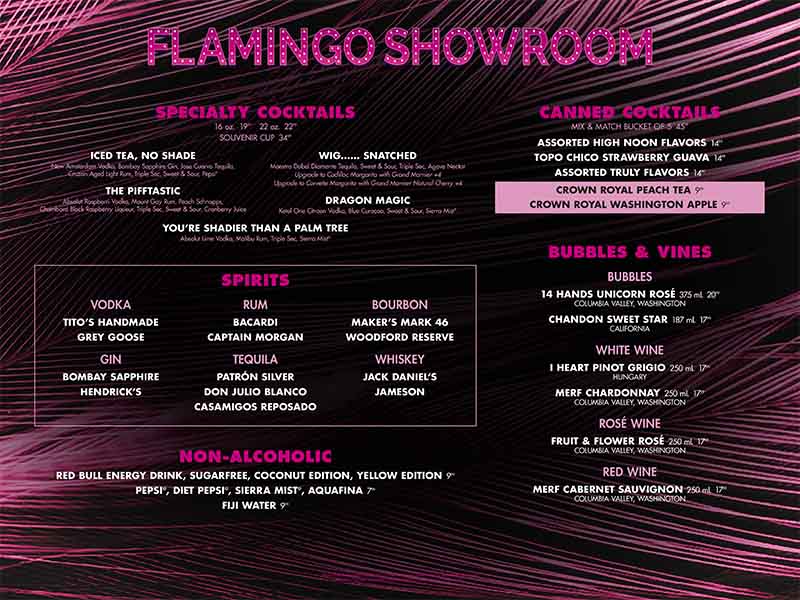 The Flamingo Showroom beverage menu