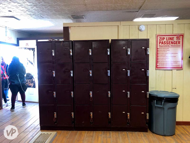 Complimentary lockers inside the zipline building