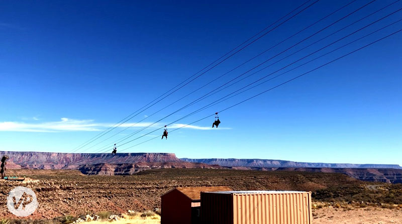Riders on the Grand Canyon West zipline