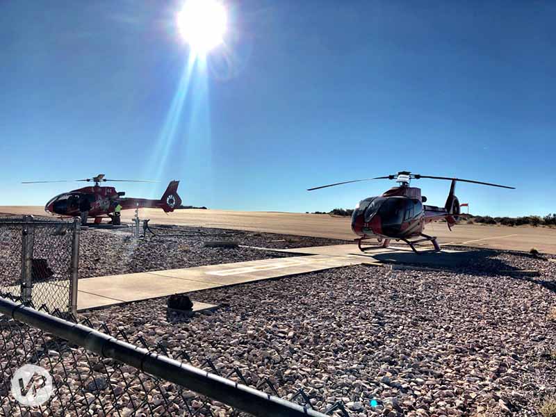 Helicopters taking off on the Grand Canyon Helicopter and Pontoon Tour