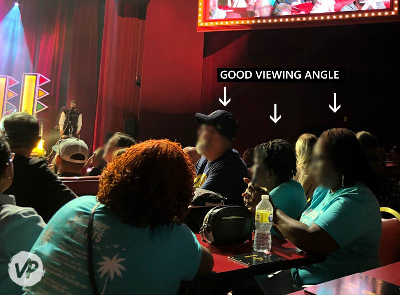 Guests seated at a table at the Piff the Magic Dragon show