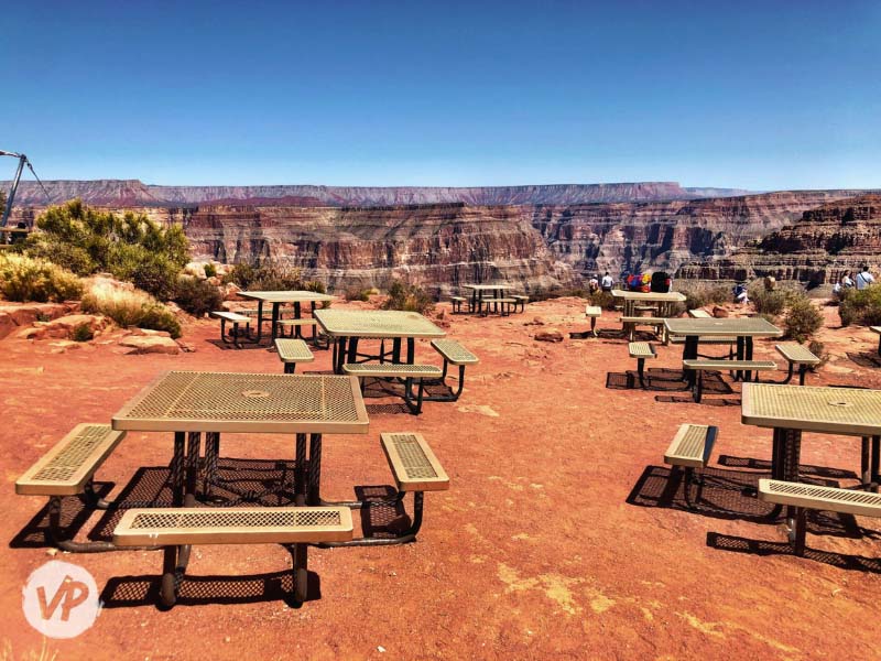 Picnic tables overlooking the Grand Canyon