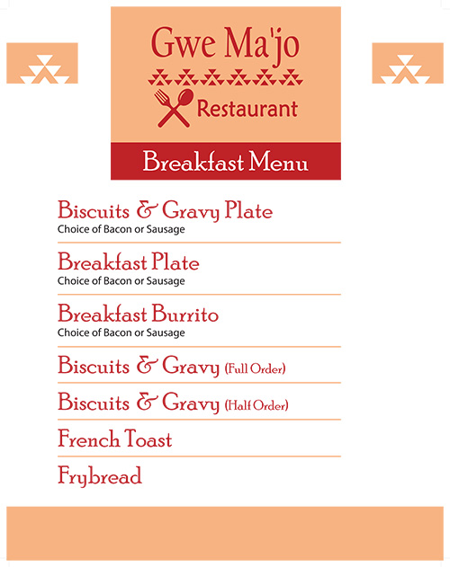 Gwe Ma'jo Breakfast Menu