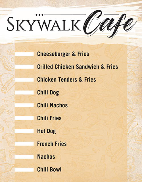 Skywalk Cafe Menu showing lunch options
