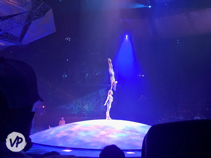 Two ladies balancing at the Mystere show in Las Vegas