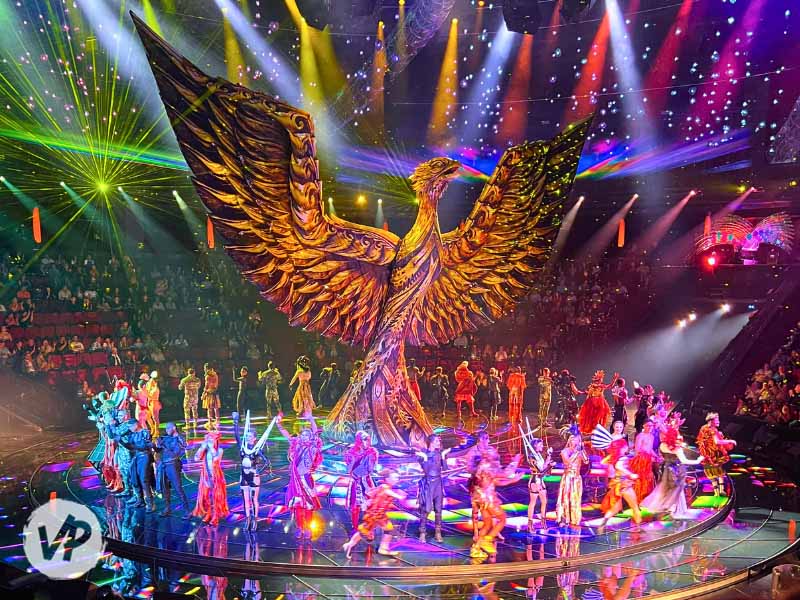 A golden eagle appears onstage during the finale