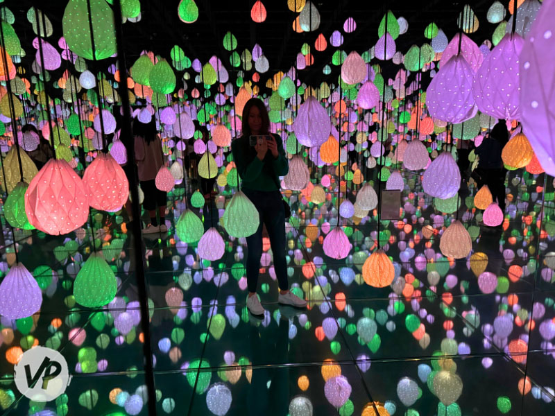 Raindrop lanterns hanging from the ceiling